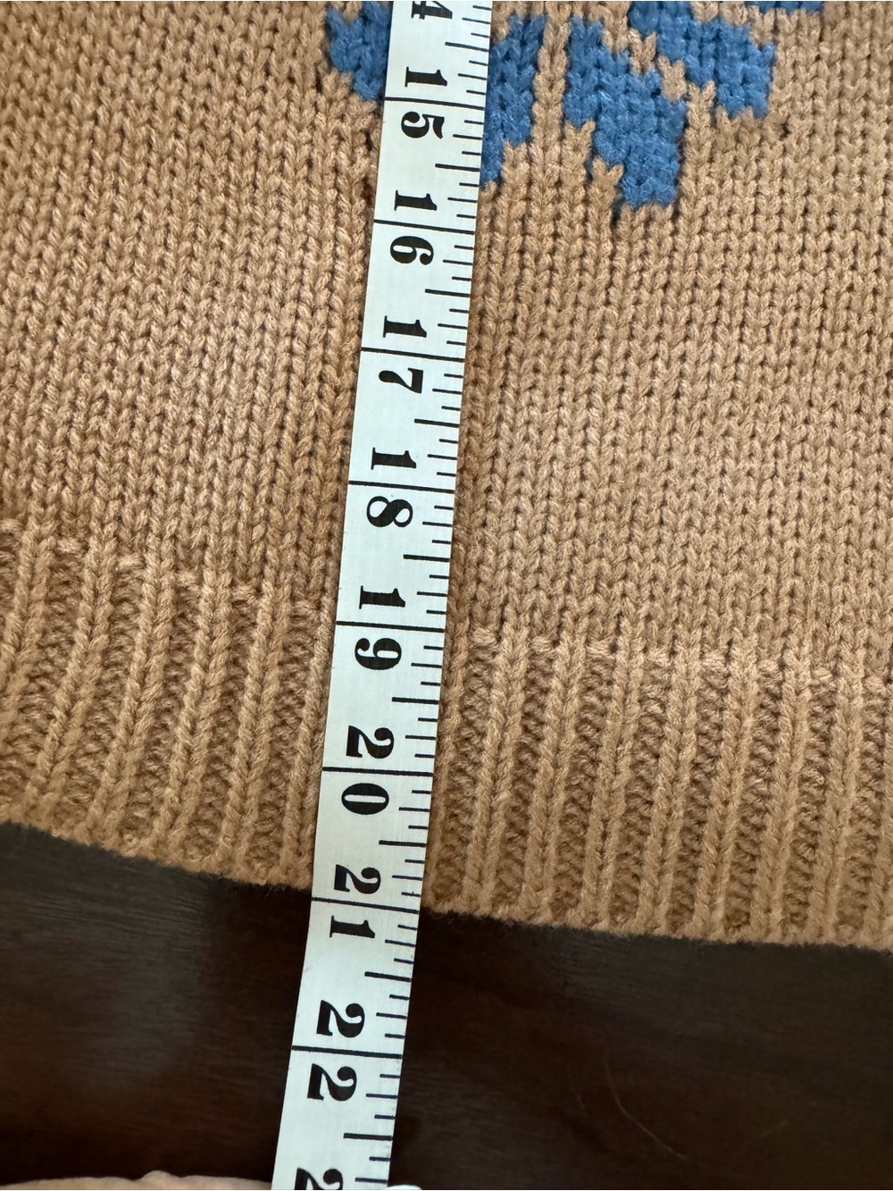 Women's tan Cowl-Neck Sweater with Blue Floral Motif - Picture 8 of 8